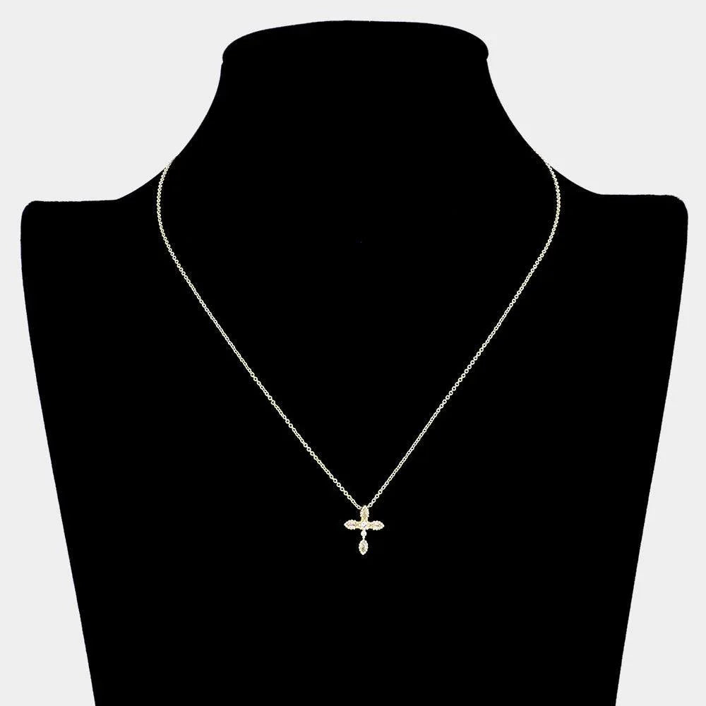 Gold Stone Paved Brass Metal Cross Pendant Necklace - Jewelry Store by Erik Rayo