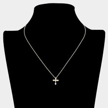 Load image into Gallery viewer, Gold Stone Paved Brass Metal Cross Pendant Necklace
