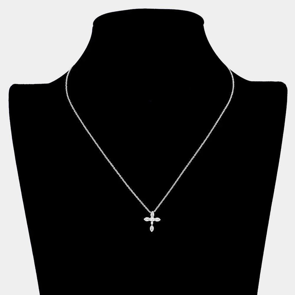 Stone Paved Brass Metal Cross Pendant Necklace - Jewelry Store by Erik Rayo