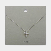 Load image into Gallery viewer, Stone Paved Brass Metal Cross Pendant Necklace
