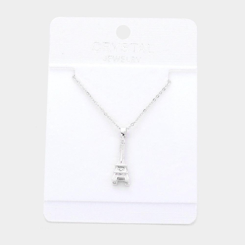 Stone Embellished Eiffel Tower Pendant Necklace - Jewelry Store by Erik Rayo