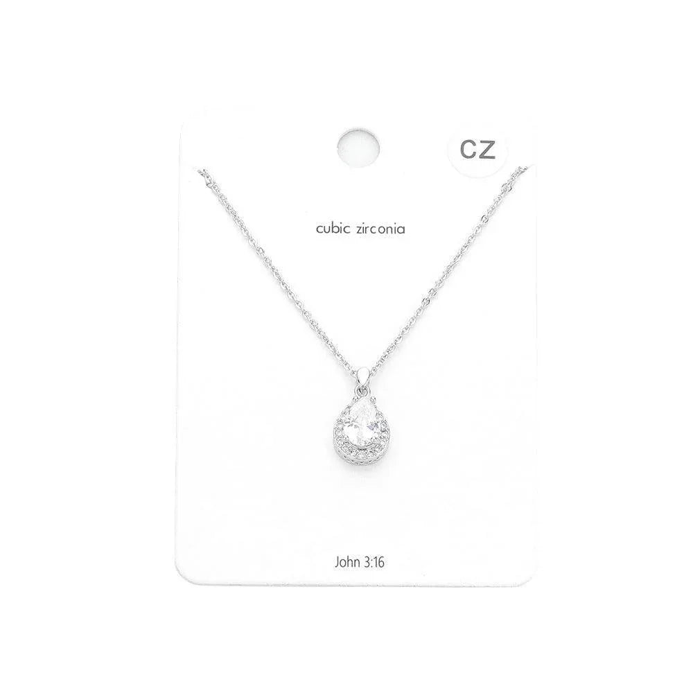 CZ Teardrop Stone Pendant Necklace - Jewelry Store by Erik Rayo