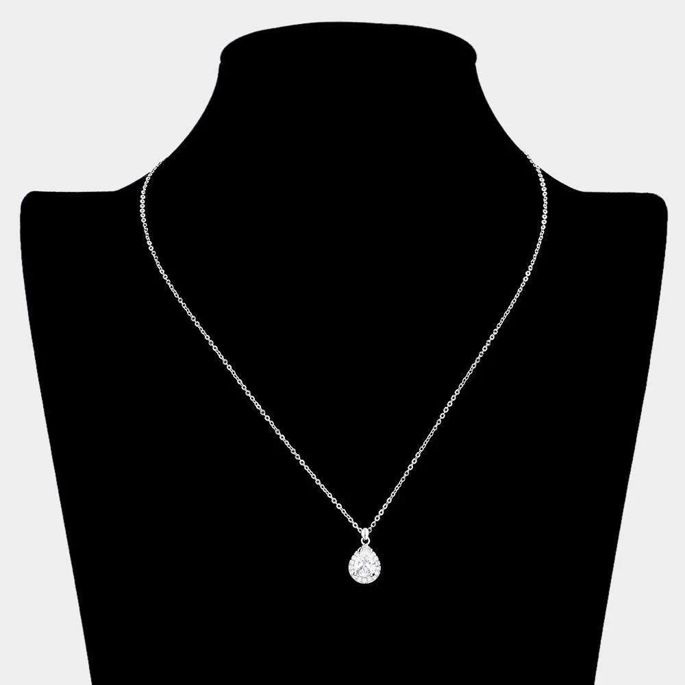 CZ Teardrop Stone Pendant Necklace - Jewelry Store by Erik Rayo