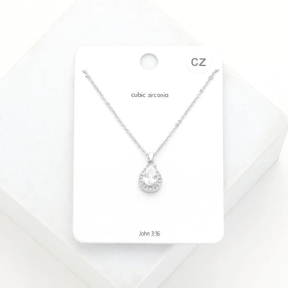 CZ Teardrop Stone Pendant Necklace - Jewelry Store by Erik Rayo