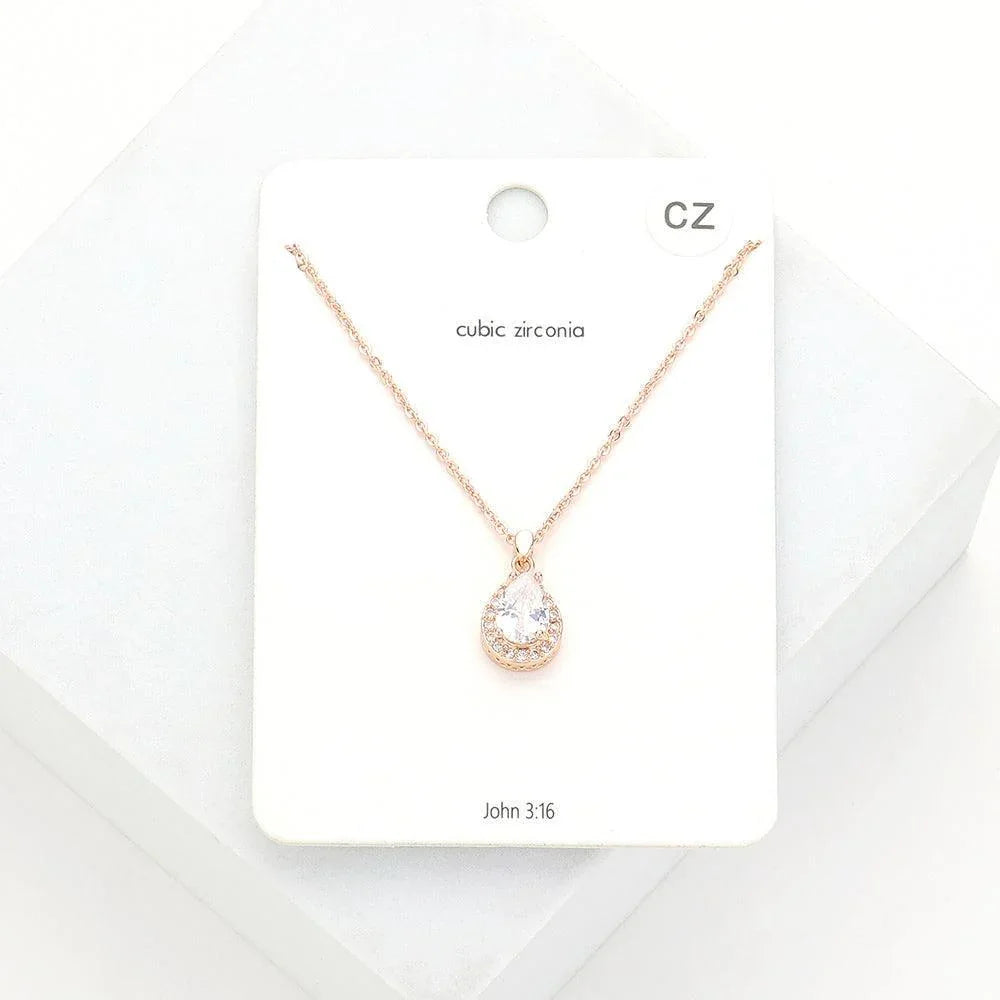 Clear CZ Teardrop Stone Pendant Necklace - Jewelry Store by Erik Rayo