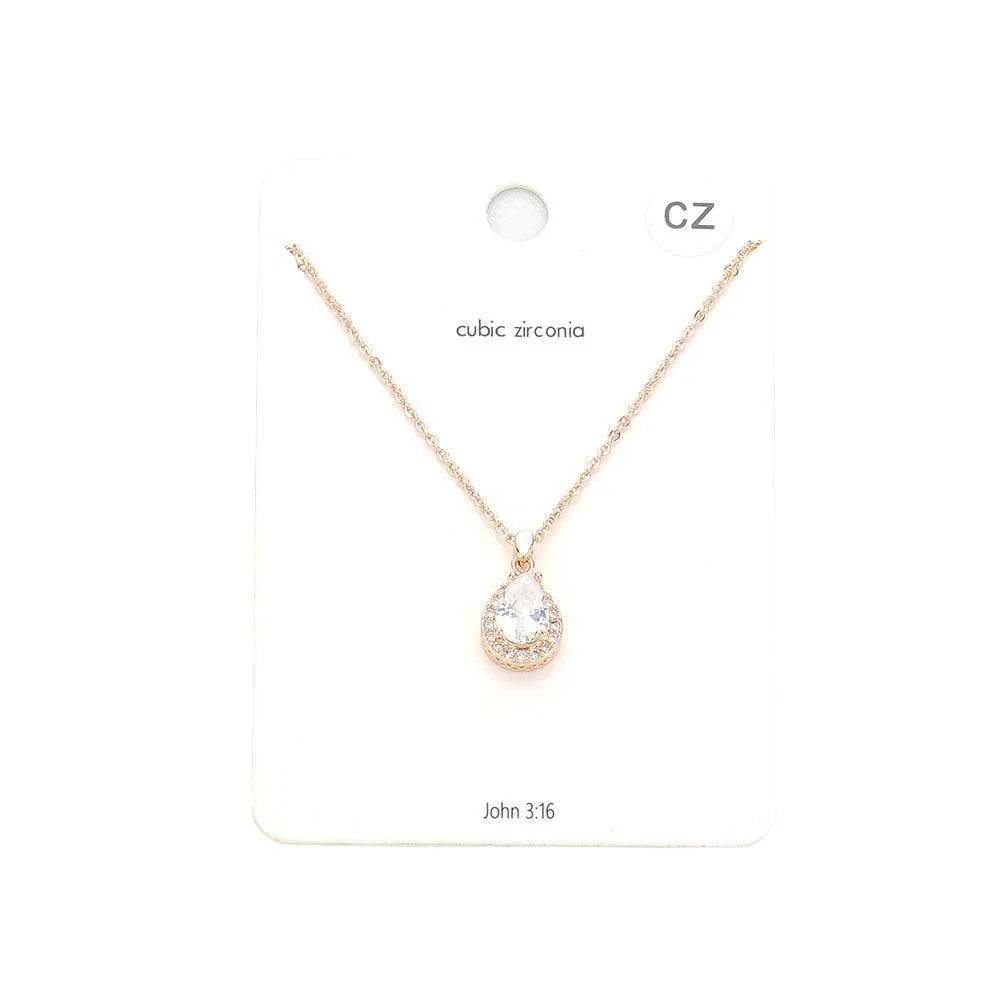 Clear CZ Teardrop Stone Pendant Necklace - Jewelry Store by Erik Rayo