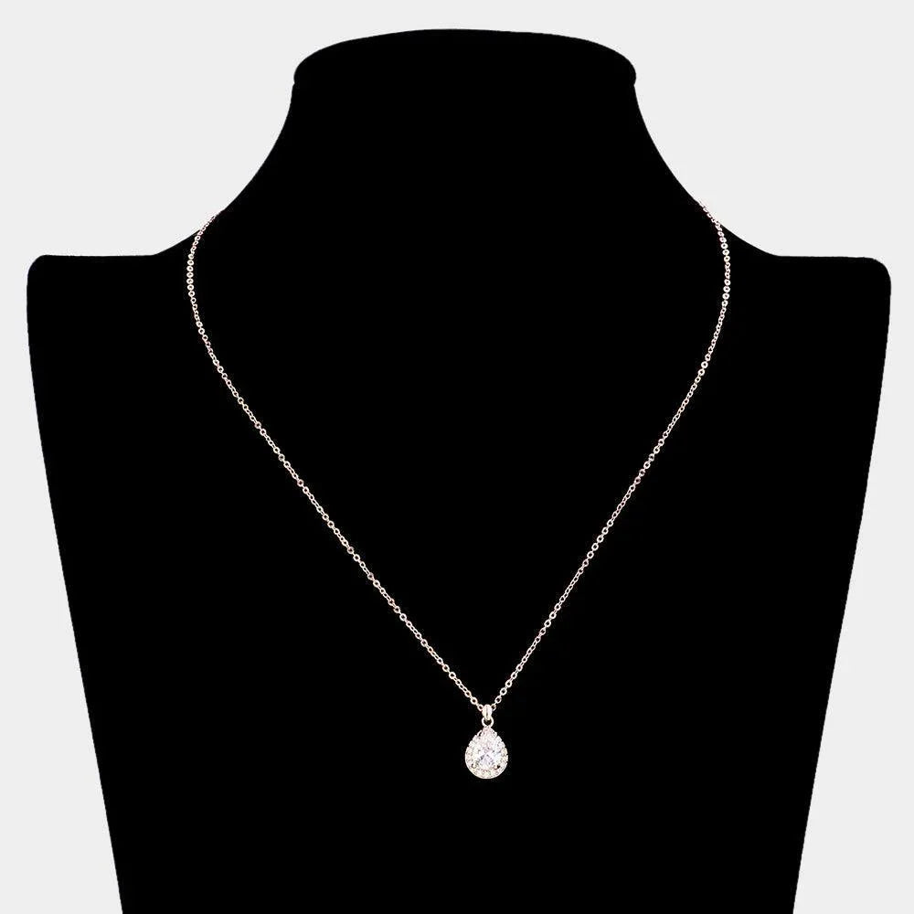 Clear CZ Teardrop Stone Pendant Necklace - Jewelry Store by Erik Rayo