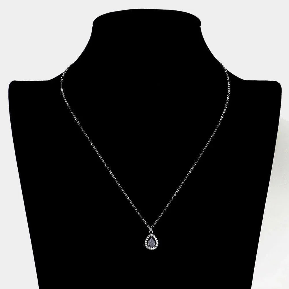 Black CZ Teardrop Stone Pendant Necklace - Jewelry Store by Erik Rayo