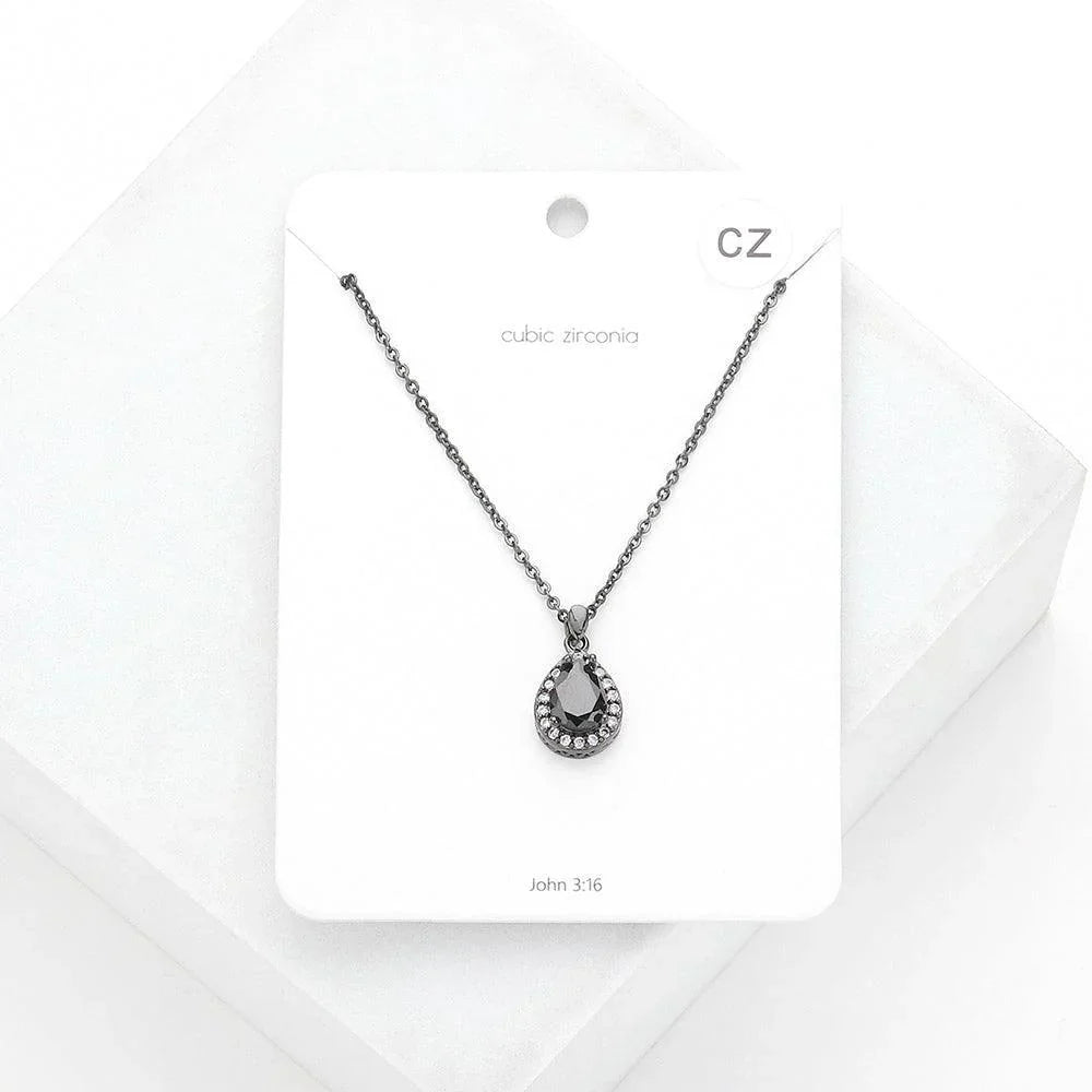 Black CZ Teardrop Stone Pendant Necklace - Jewelry Store by Erik Rayo