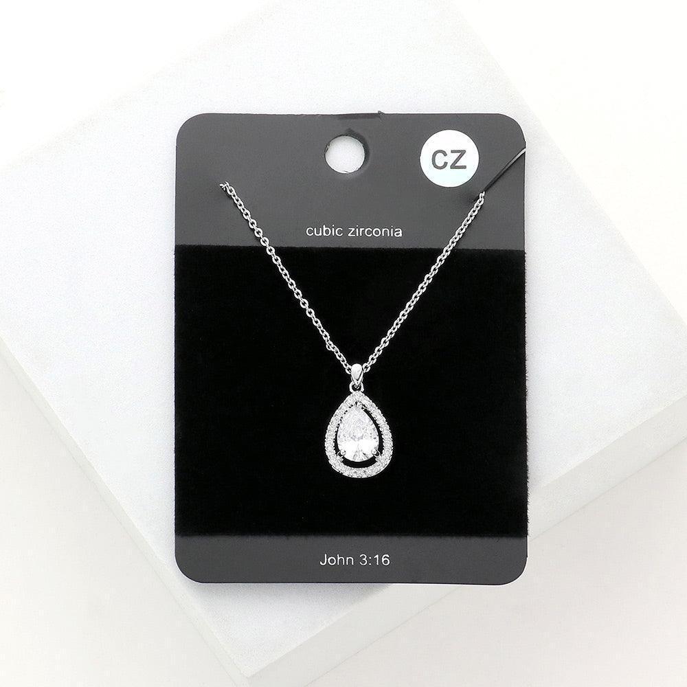 CZ Teardrop Stone Pendant Necklace - Jewelry Store by Erik Rayo