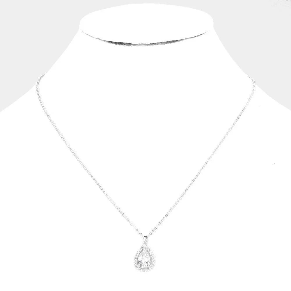 CZ Teardrop Stone Pendant Necklace - Jewelry Store by Erik Rayo