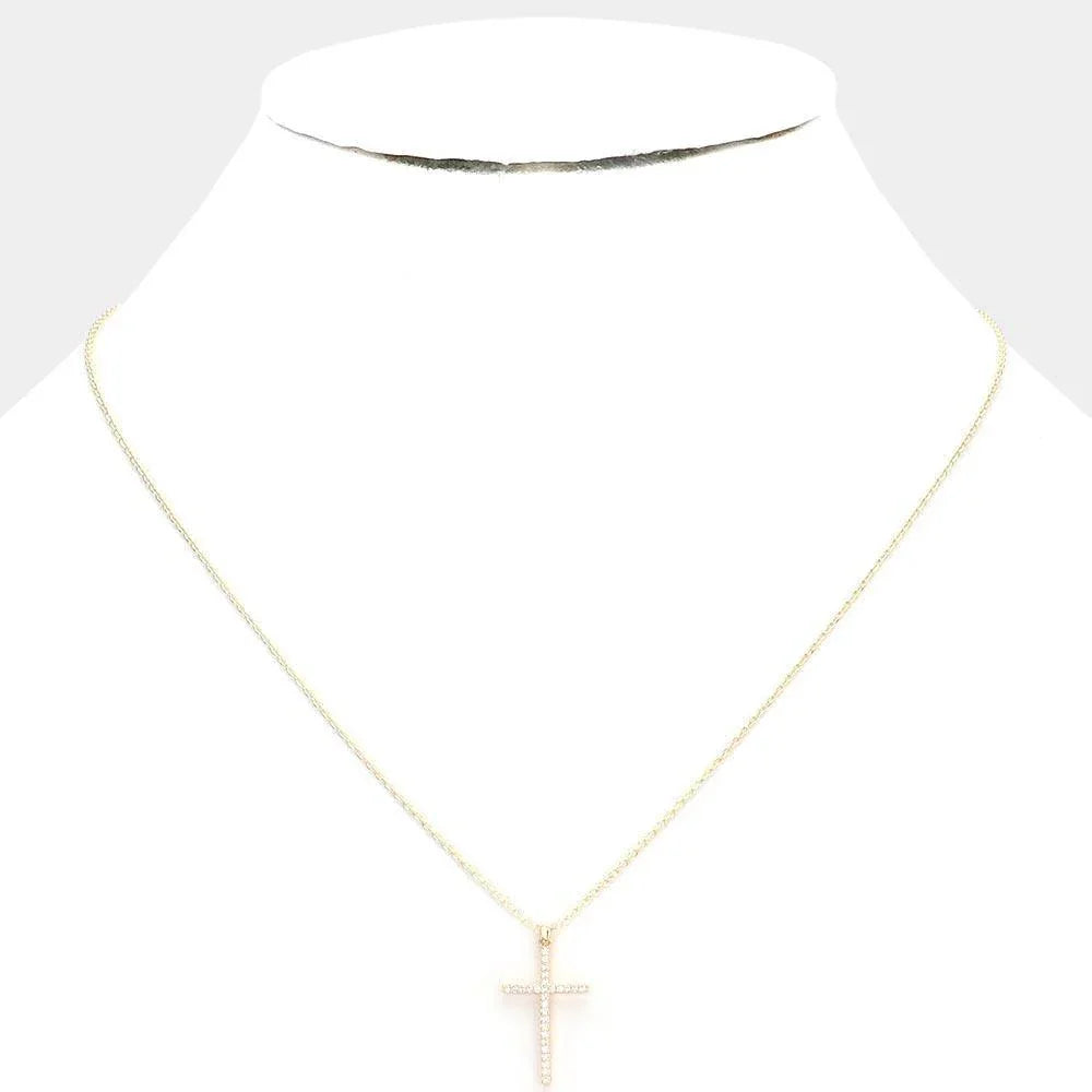 Gold CZ Embellished Cross Pendant Necklace - Jewelry Store by Erik Rayo