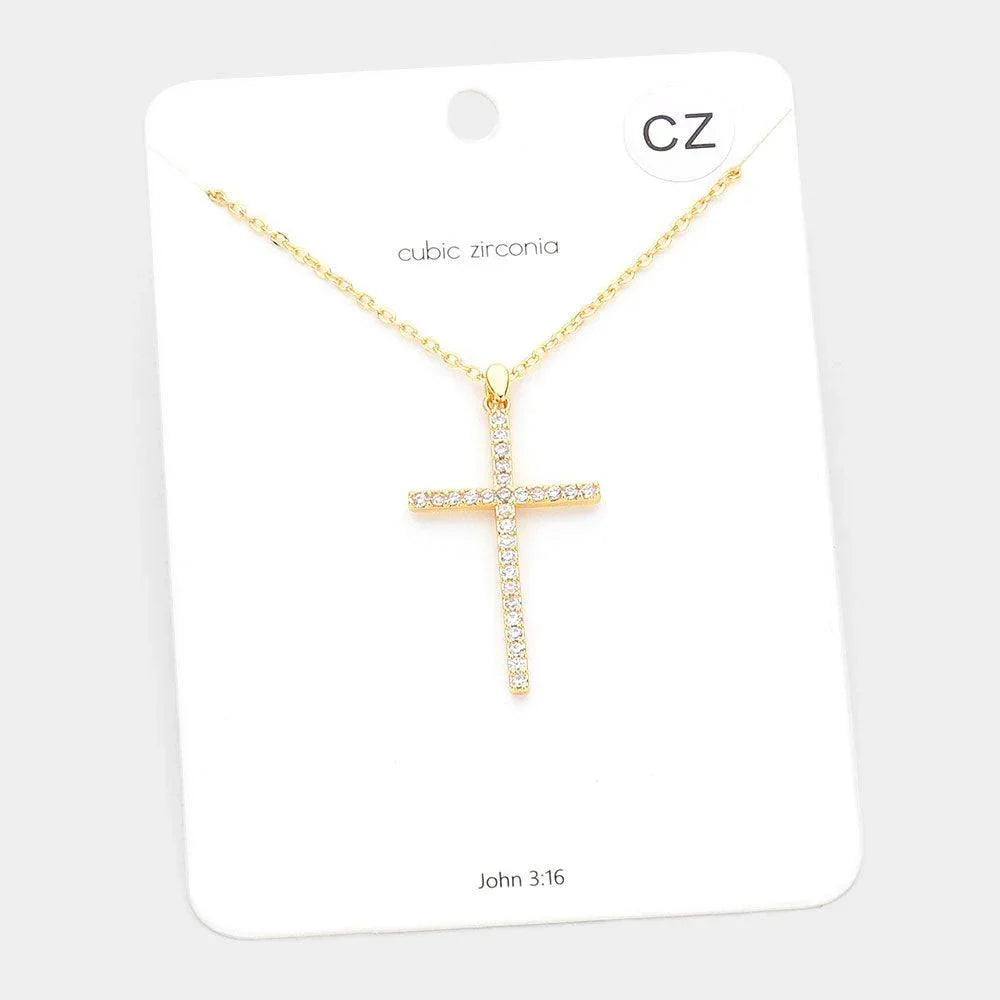 Gold CZ Embellished Cross Pendant Necklace - Jewelry Store by Erik Rayo