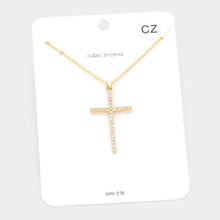 Load image into Gallery viewer, Gold CZ Embellished Cross Pendant Necklace
