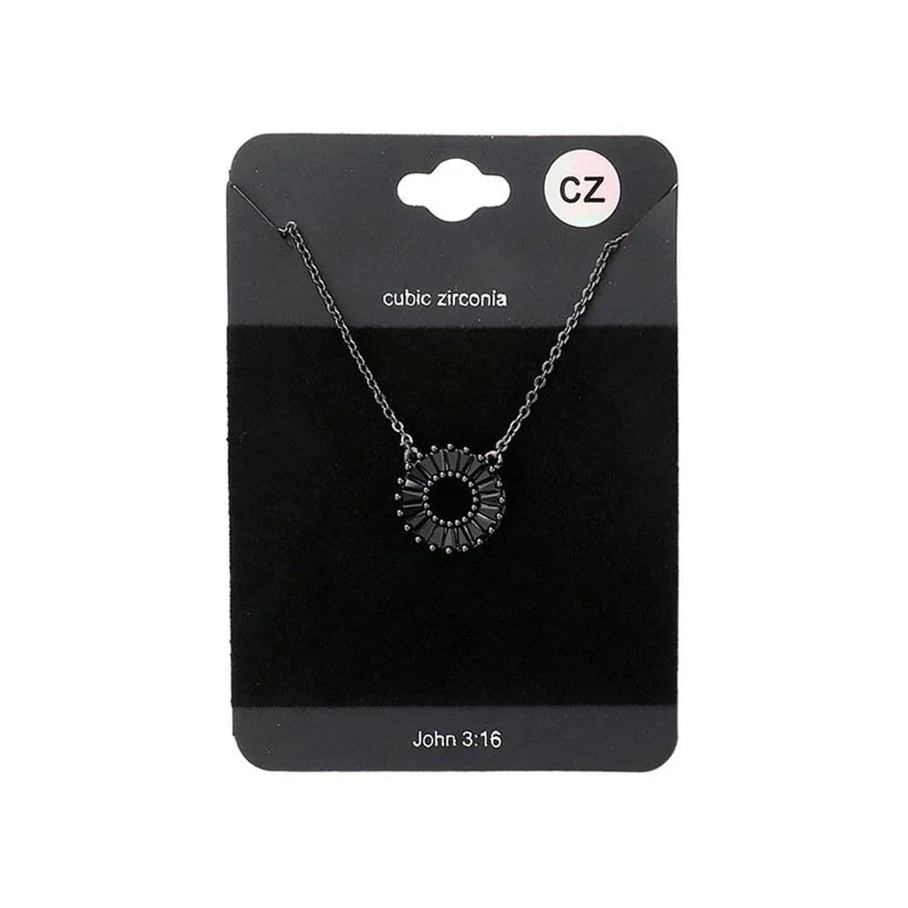 Black CZ Embellished Open Circle Pendant Necklace - Jewelry Store by Erik Rayo