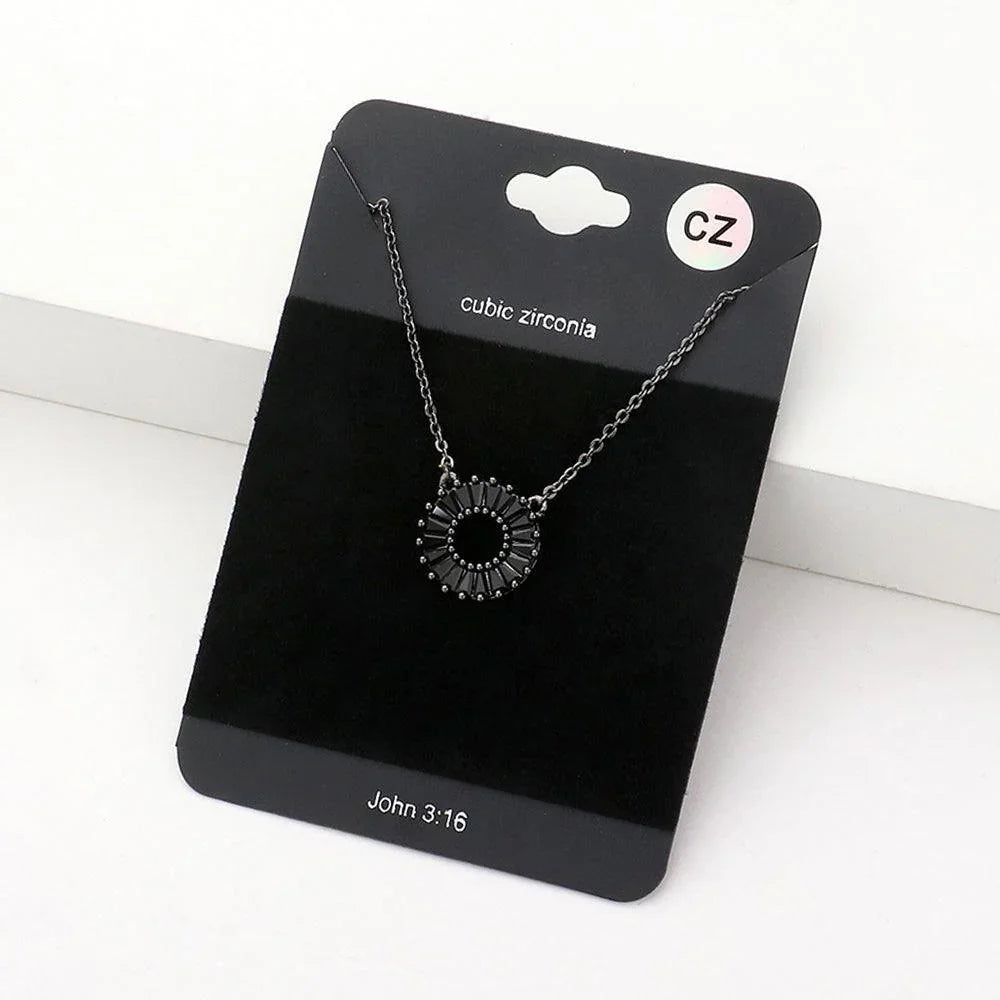 Black CZ Embellished Open Circle Pendant Necklace - Jewelry Store by Erik Rayo