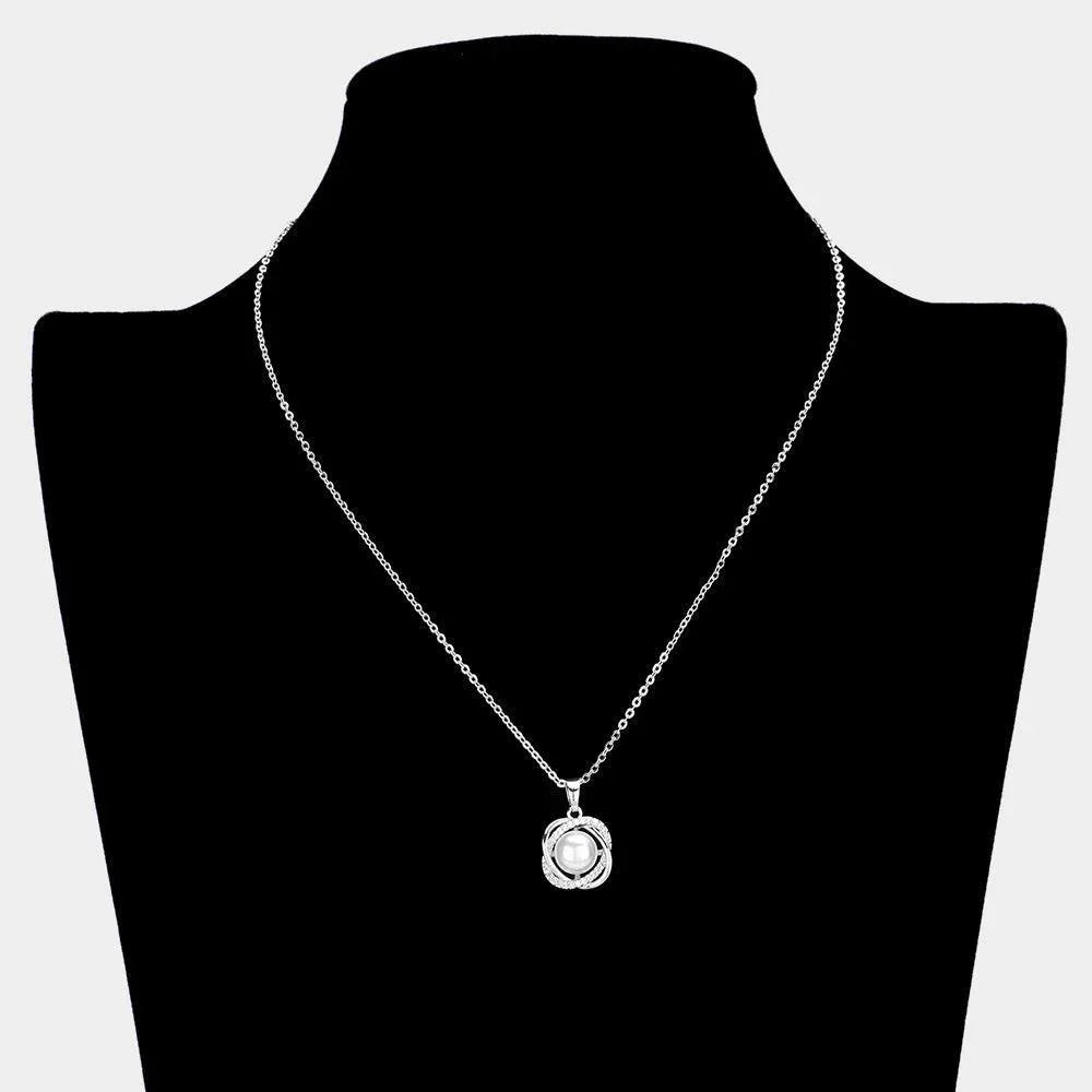 Pearl Centered CZ Embellished Pendant Necklace - Jewelry Store by Erik Rayo