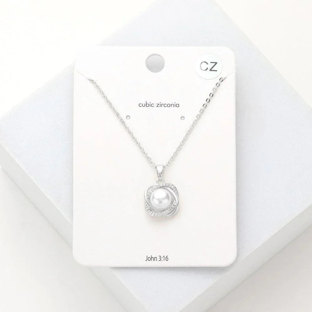 Pearl Centered CZ Embellished Pendant Necklace - Jewelry Store by Erik Rayo