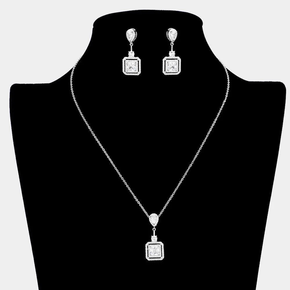 CZ Teardrop Square Link Pendant Necklace - Jewelry Store by Erik Rayo