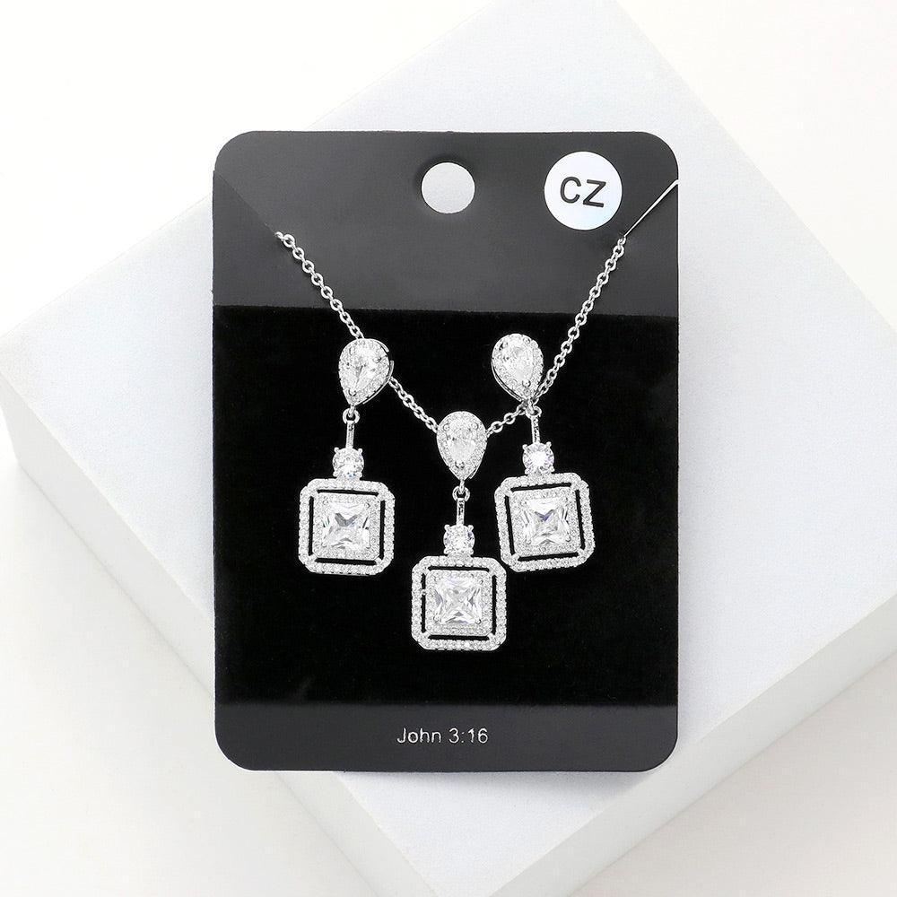 CZ Teardrop Square Link Pendant Necklace - Jewelry Store by Erik Rayo