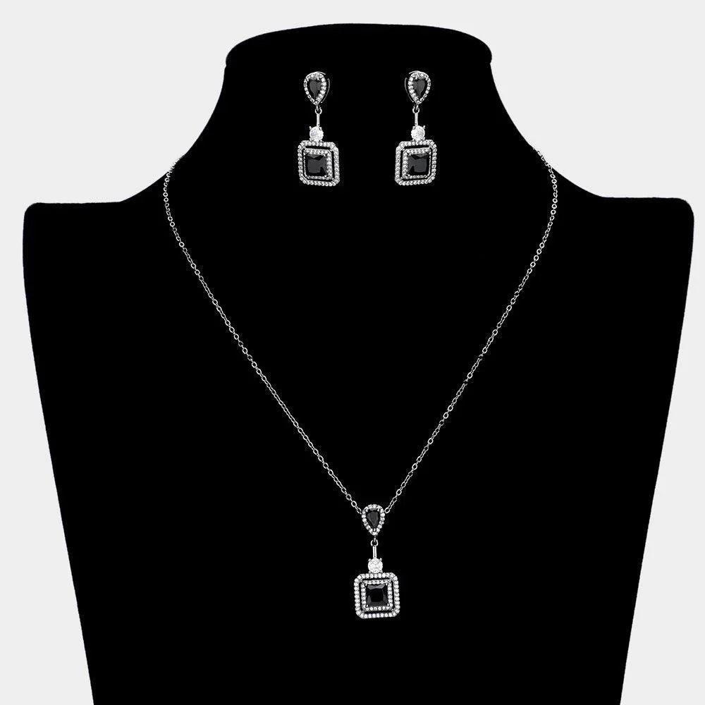 Black CZ Teardrop Square Link Pendant Necklace - Jewelry Store by Erik Rayo