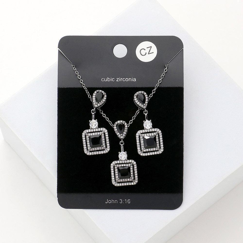 Black CZ Teardrop Square Link Pendant Necklace - Jewelry Store by Erik Rayo