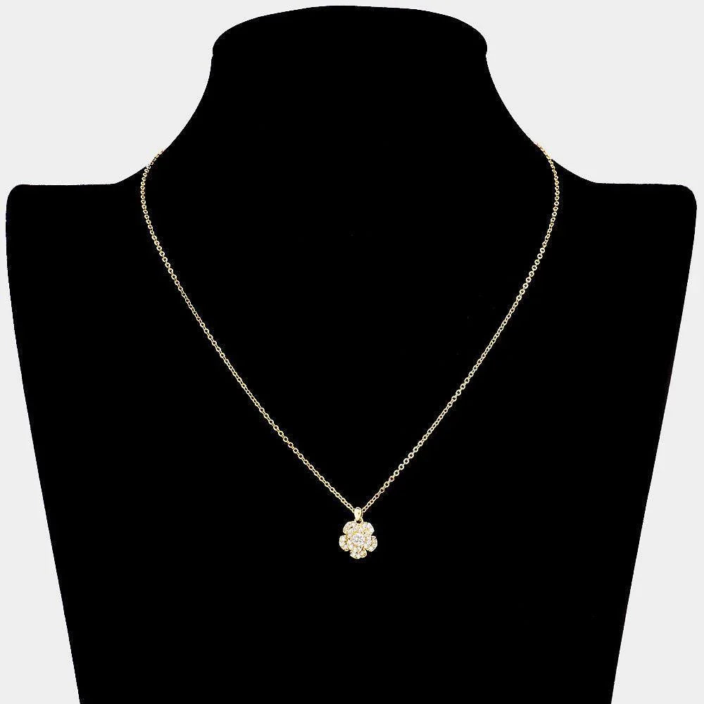 Gold CZ Flower Pendant Necklace - Jewelry Store by Erik Rayo