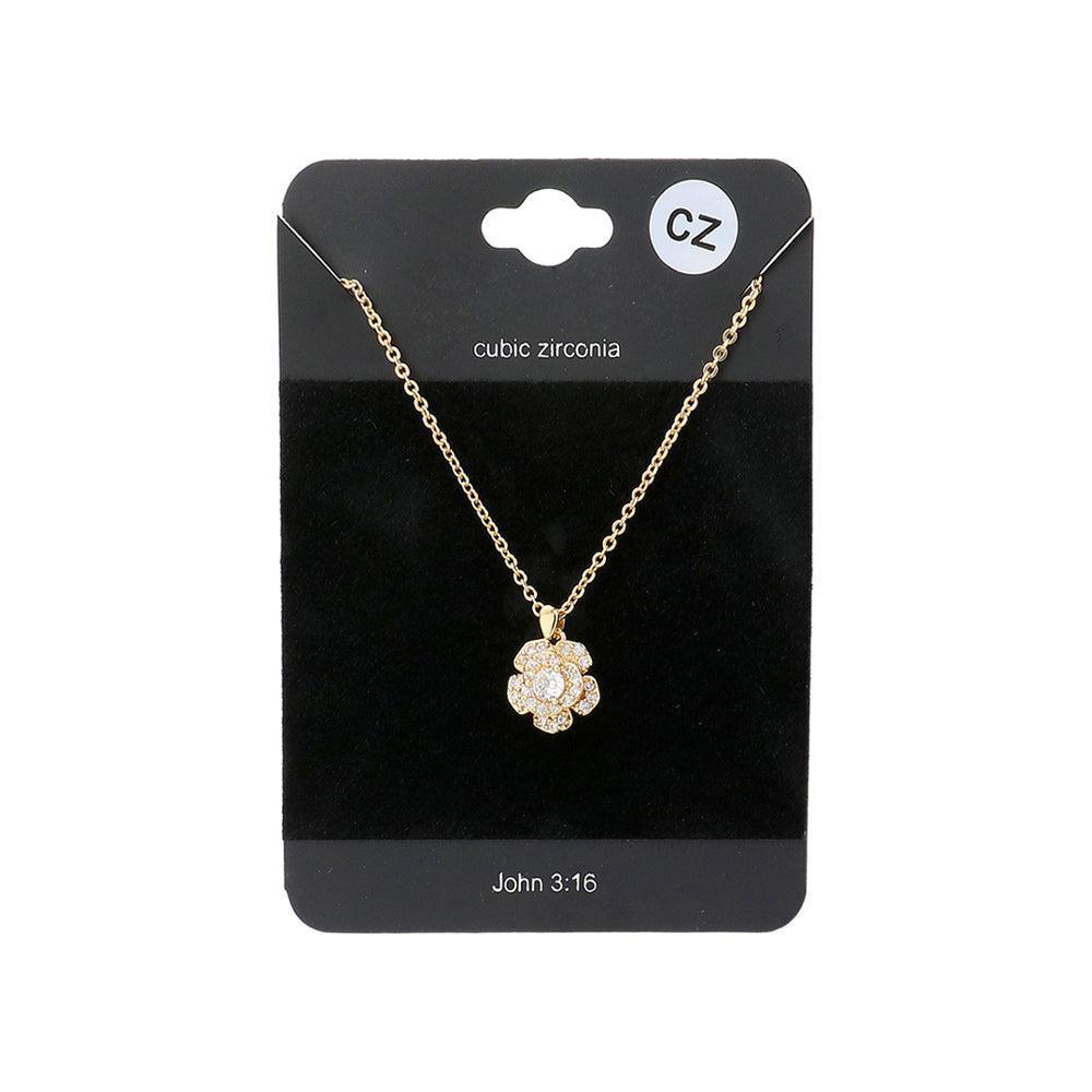 Gold CZ Flower Pendant Necklace - Jewelry Store by Erik Rayo