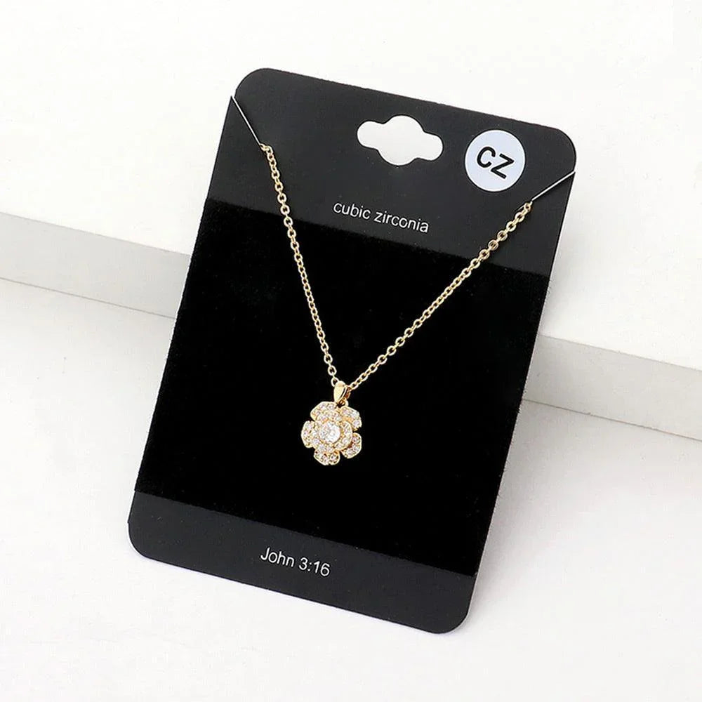Gold CZ Flower Pendant Necklace - Jewelry Store by Erik Rayo