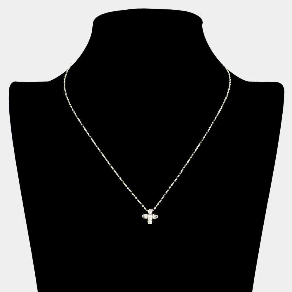 Gold Stone Embellished Brass Metal Cross Pendant Necklace - Jewelry Store by Erik Rayo