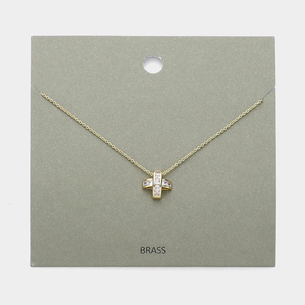 Gold Stone Embellished Brass Metal Cross Pendant Necklace - Jewelry Store by Erik Rayo