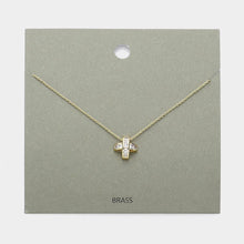 Load image into Gallery viewer, Gold Stone Embellished Brass Metal Cross Pendant Necklace
