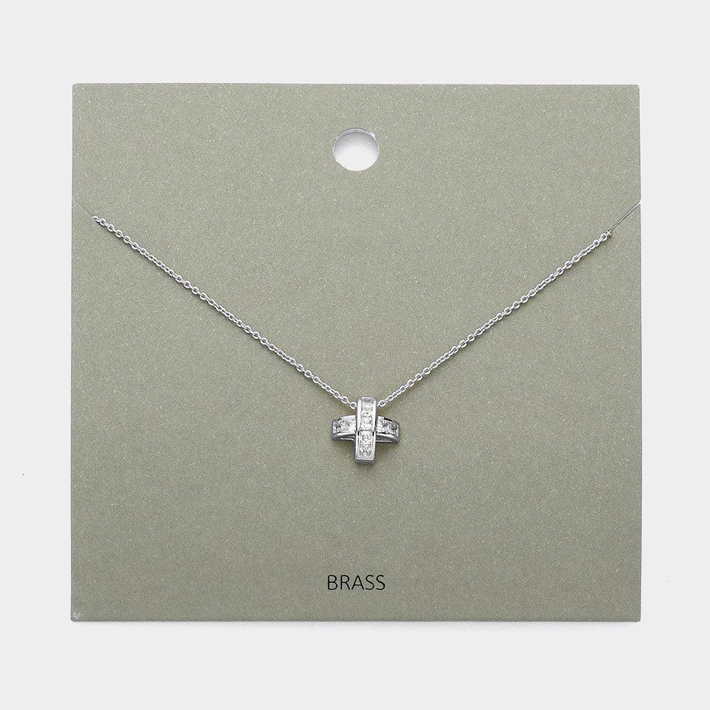 Stone Embellished Brass Metal Cross Pendant Necklace - Jewelry Store by Erik Rayo