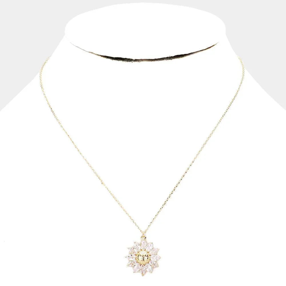 Gold Marquise Stone Brass Metal Flower Pendant Necklace - Jewelry Store by Erik Rayo