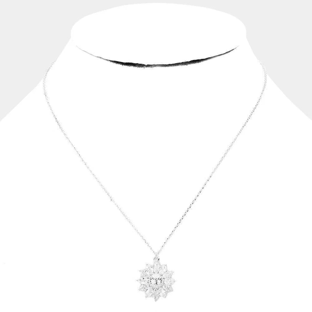 Marquise Stone Brass Metal Flower Pendant Necklace - Jewelry Store by Erik Rayo