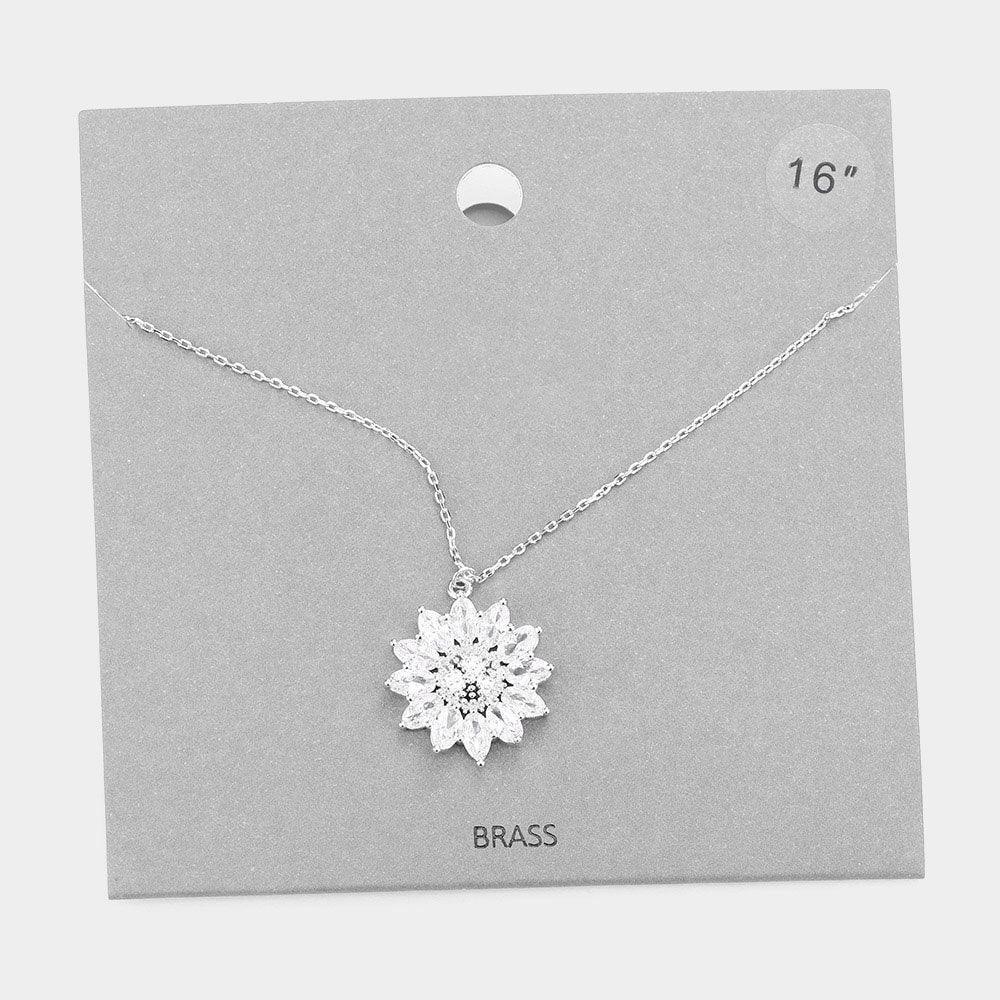 Marquise Stone Brass Metal Flower Pendant Necklace - Jewelry Store by Erik Rayo