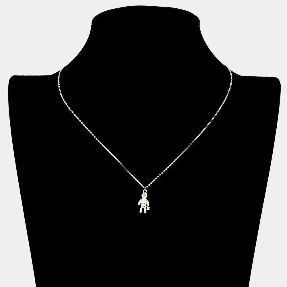 Gold Stone Embellished Brass Metal Human Being Pendant Necklace - Jewelry Store by Erik Rayo