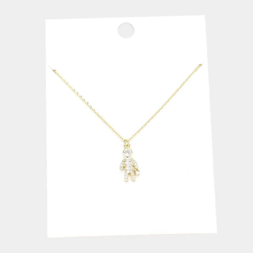 Gold Stone Embellished Brass Metal Human Being Pendant Necklace - Jewelry Store by Erik Rayo