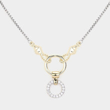 Load image into Gallery viewer, Gold 14K Gold Plated Two Tone CZ Stone Paved Open Circle Pendant Necklace
