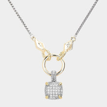 Load image into Gallery viewer, Gold 14K Gold Plated Two Tone CZ Stone Paved Square Pendant Necklace
