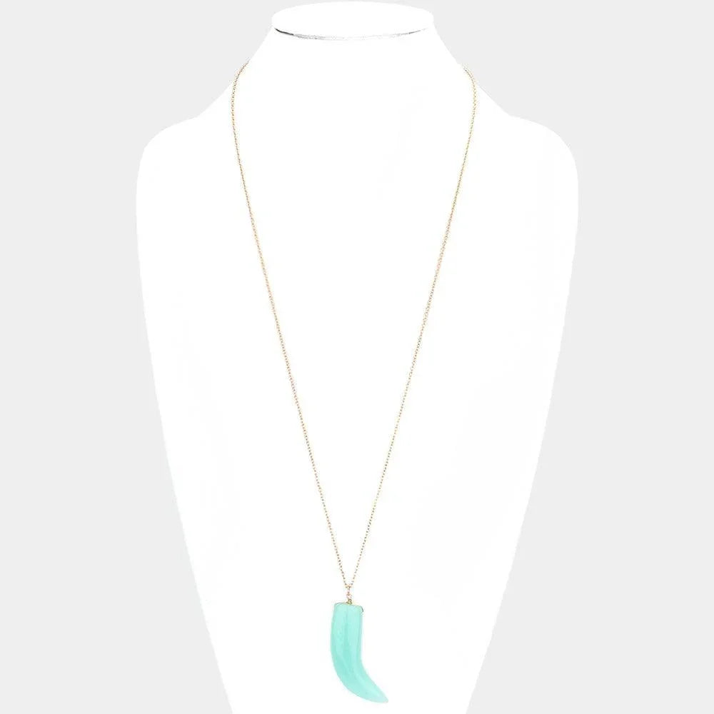 Natural Stone Horn Pendant Long Necklace - Jewelry Store by Erik Rayo