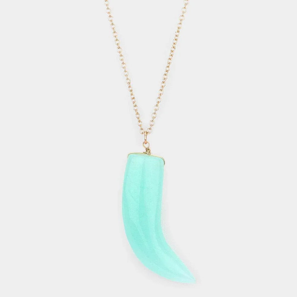 Natural Stone Horn Pendant Long Necklace - Jewelry Store by Erik Rayo