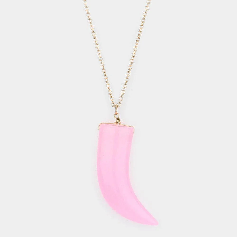 Pink Natural Stone Horn Pendant Long Necklace - Jewelry Store by Erik Rayo