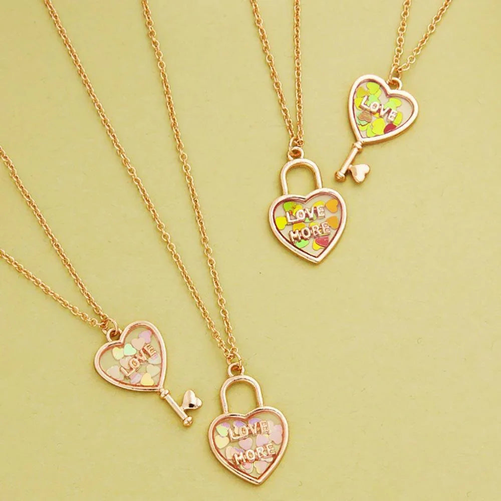 2PCS - Love & Love More BFF Heart Lock Key Necklace Set - Jewelry Store by Erik Rayo