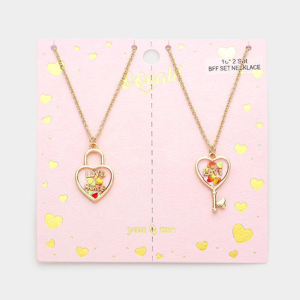 2PCS - Love & Love More BFF Heart Lock Key Necklace Set - Jewelry Store by Erik Rayo