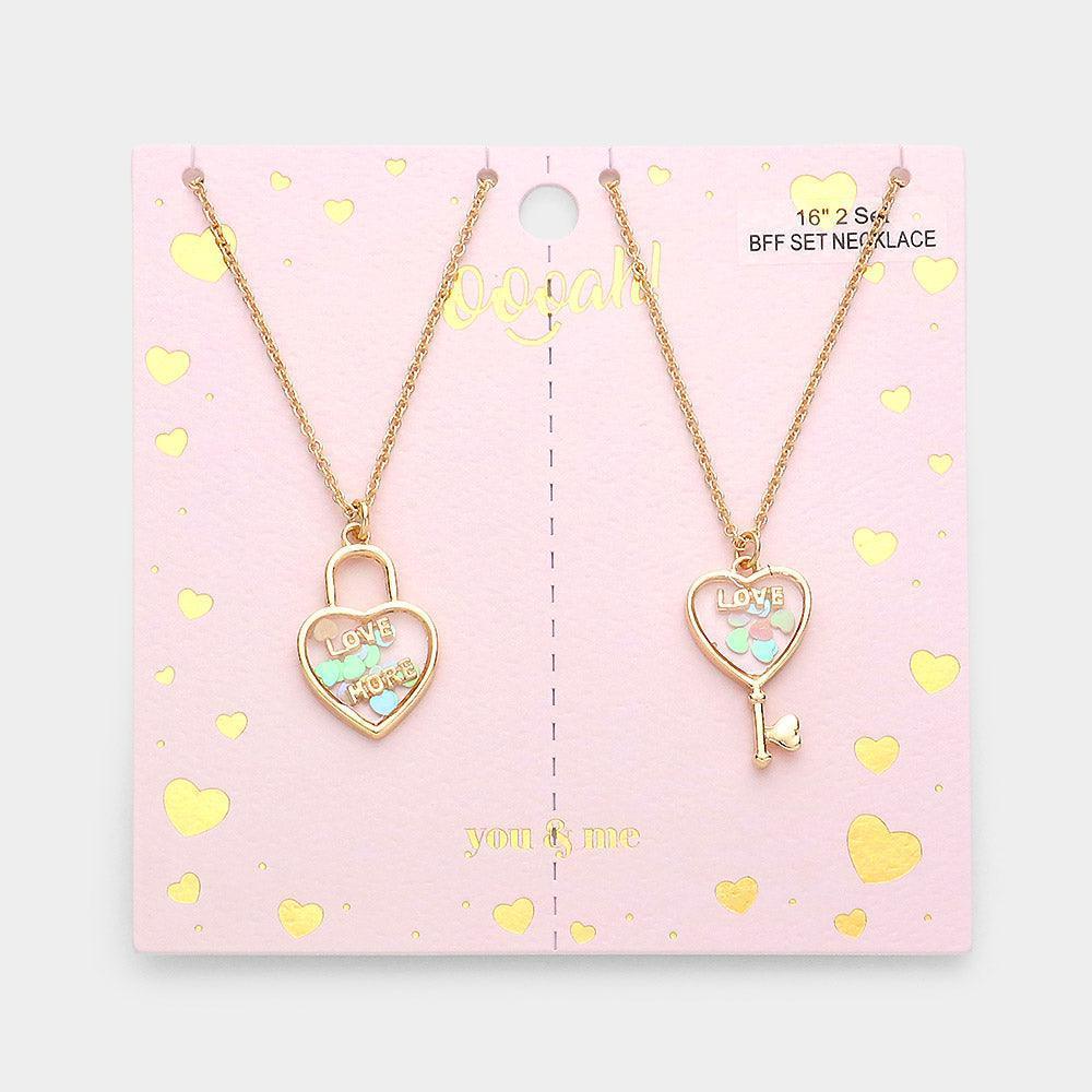 White 2PCS - Love & Love More BFF Heart Lock Key Necklace Set - Jewelry Store by Erik Rayo