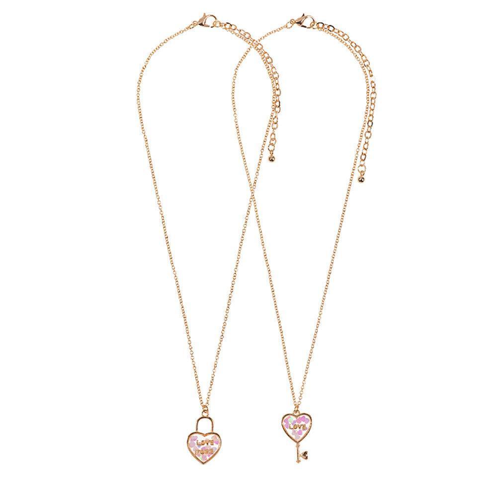 White 2PCS - Love & Love More BFF Heart Lock Key Necklace Set - Jewelry Store by Erik Rayo