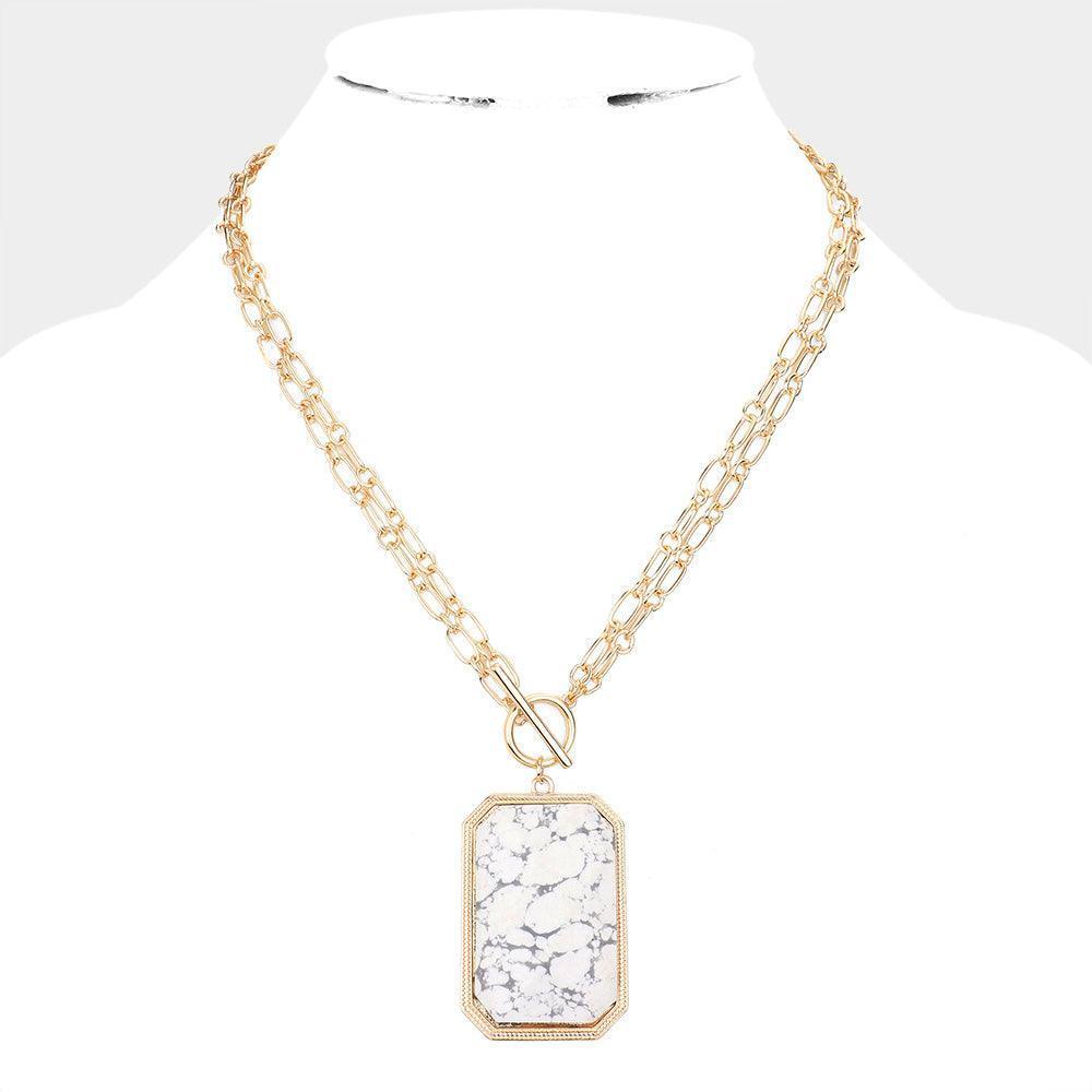 Semi Precious Octagon Pendant Toggle Necklace - Jewelry Store by Erik Rayo