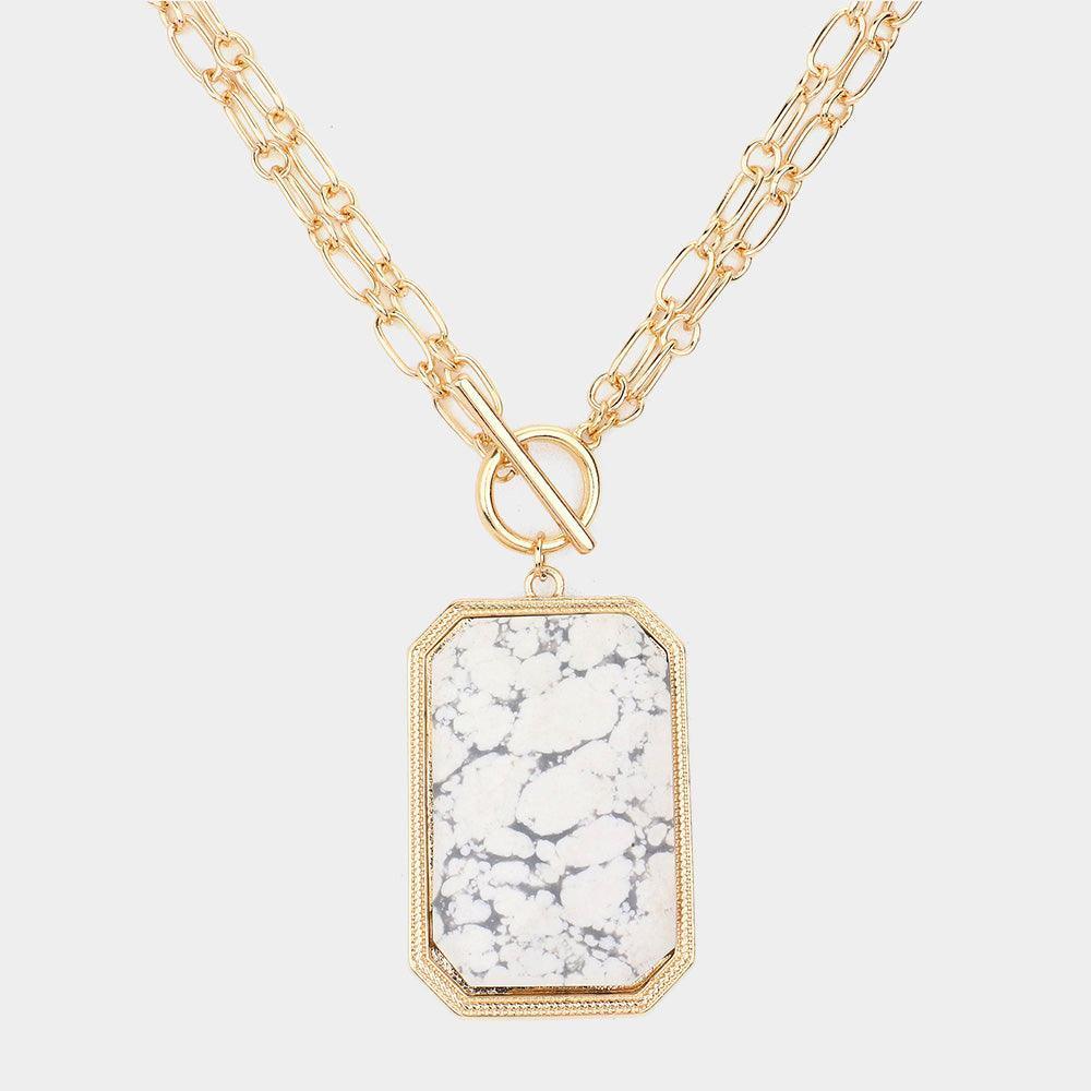 Semi Precious Octagon Pendant Toggle Necklace - Jewelry Store by Erik Rayo