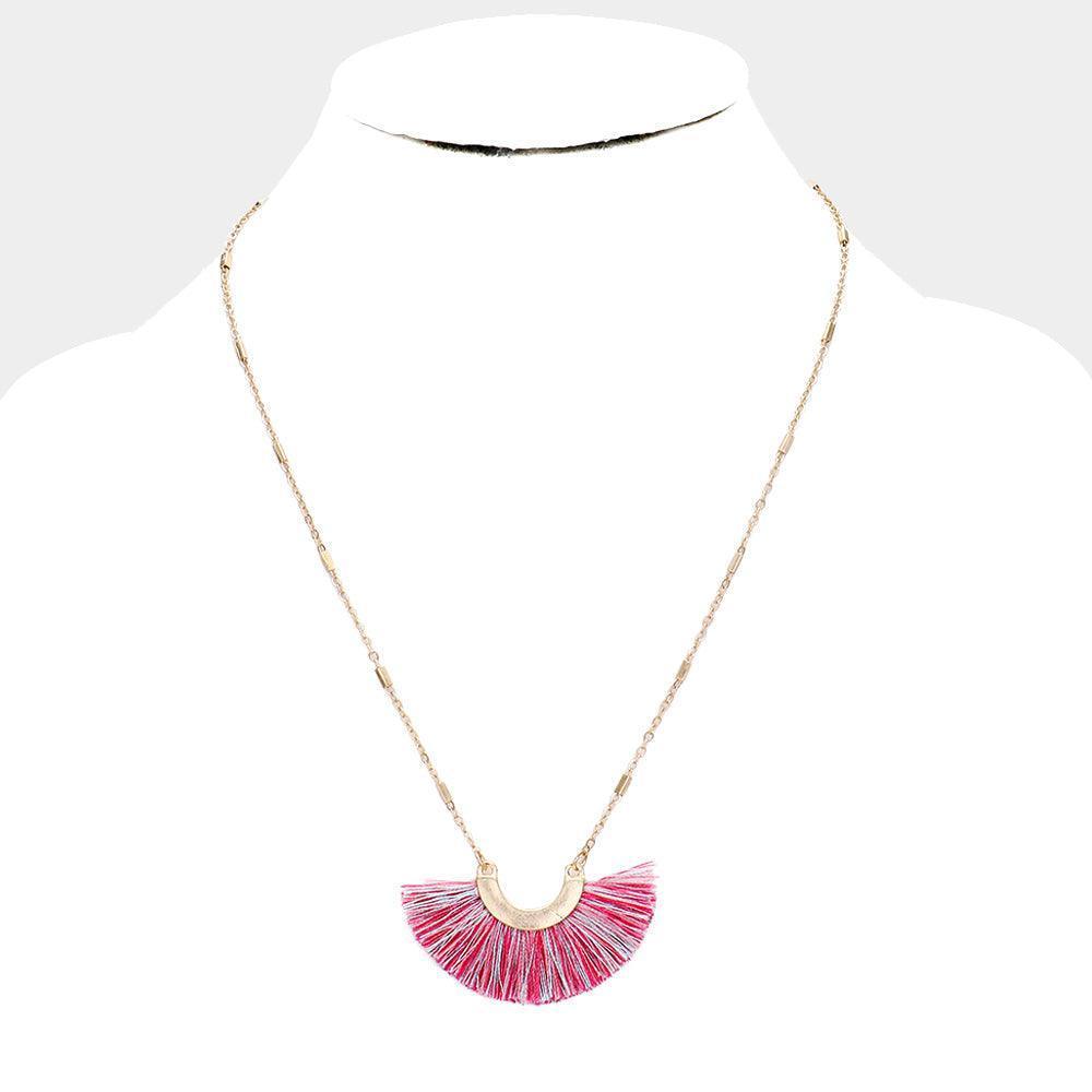 Gold Fan Tassel Pendant Metal Necklace - Jewelry Store by Erik Rayo